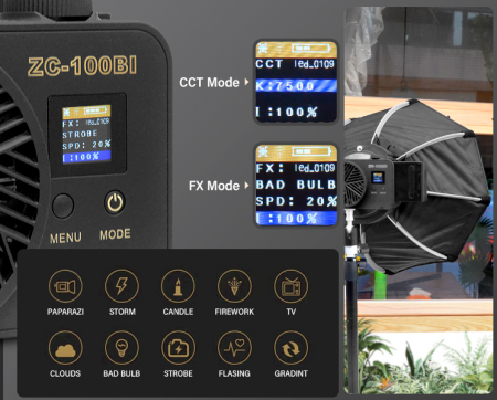 ZC-100 100W COB LED 2700K-7500K foto-video portabil cu alimentare NP [10]