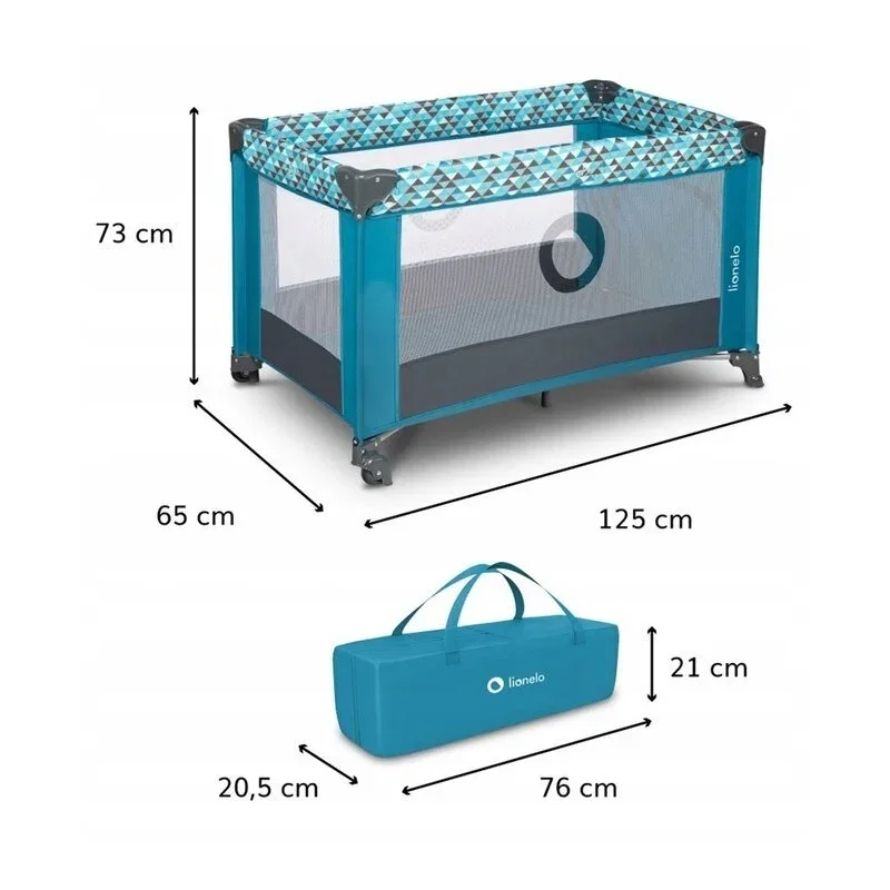 Lionelo - Patut pliant cu un nivel Stefi, Cu intrare laterala cu fermoar, 2 roti, 120x60 cm, Conform cu standardul [4]