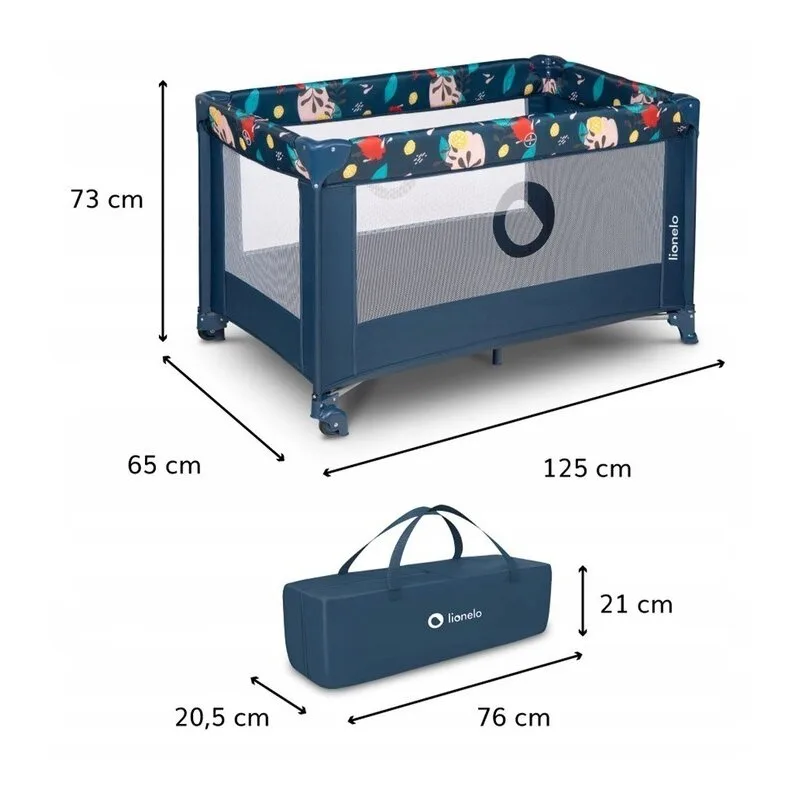 Lionelo - Patut pliant cu un nivel Stefi, Cu intrare laterala cu fermoar, 2 roti, 120x60 cm, Conform cu standardul [4]