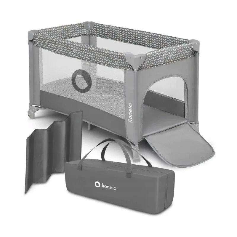 Lionelo - Patut pliant cu un nivel Stefi, Cu intrare laterala cu fermoar, 2 roti, 120x60 cm, Conform cu standardul [6]