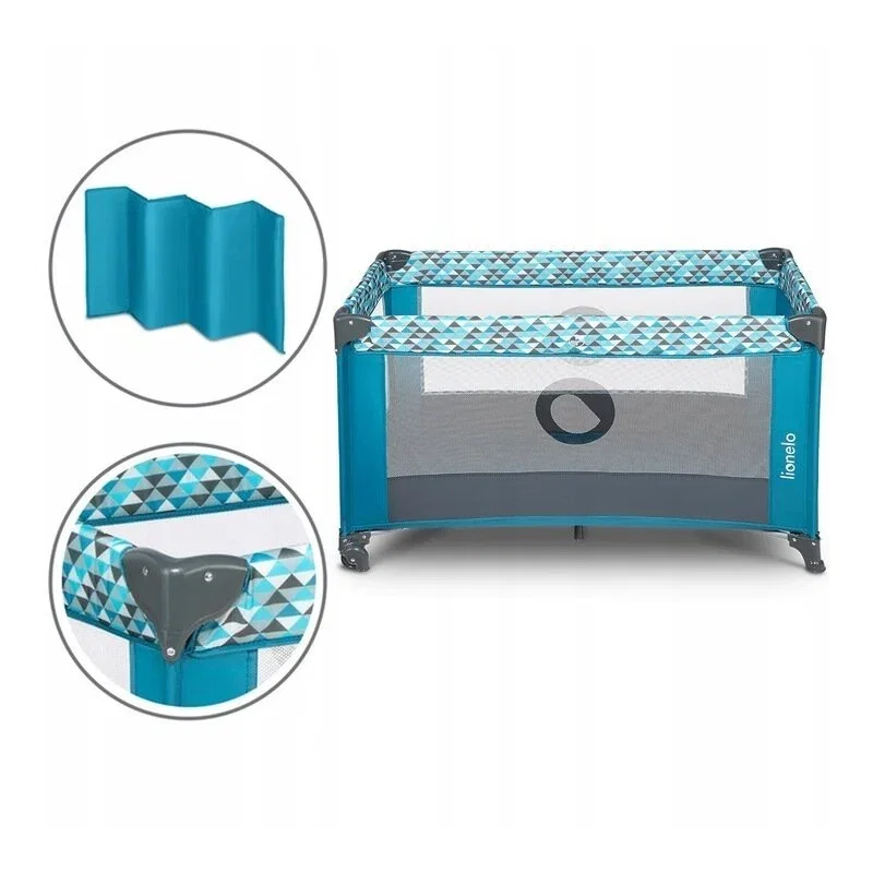 Lionelo - Patut pliant cu un nivel Stefi, Cu intrare laterala cu fermoar, 2 roti, 120x60 cm, Conform cu standardul [6]