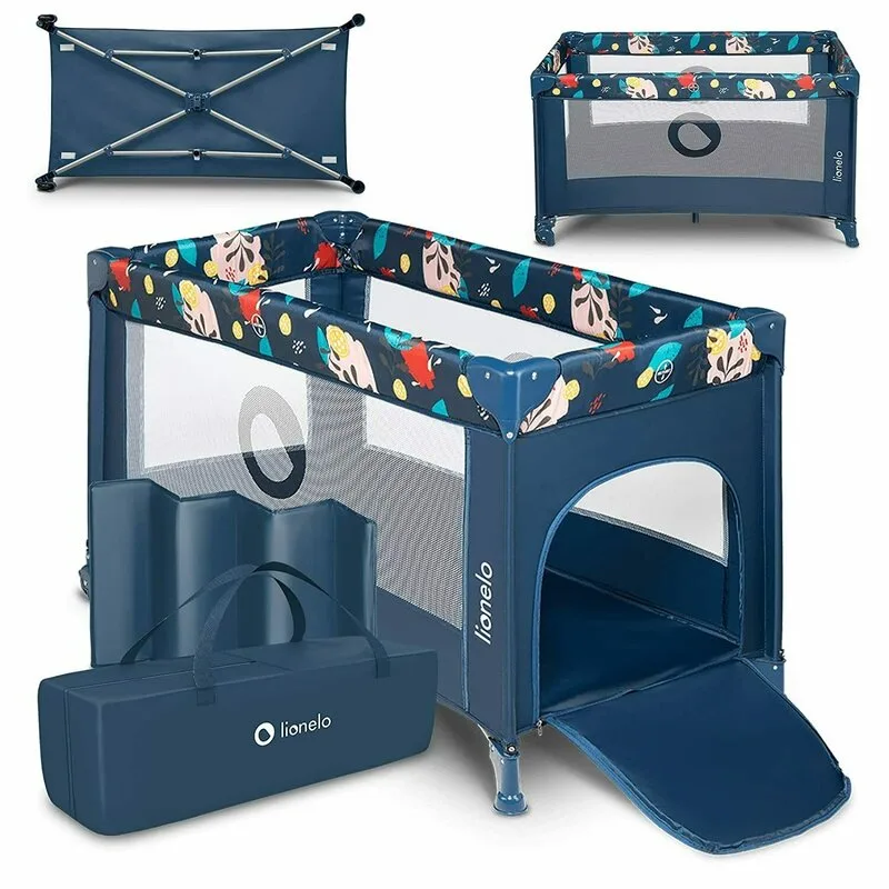 Lionelo - Patut pliant cu un nivel Stefi, Cu intrare laterala cu fermoar, 2 roti, 120x60 cm, Conform cu standardul [2]