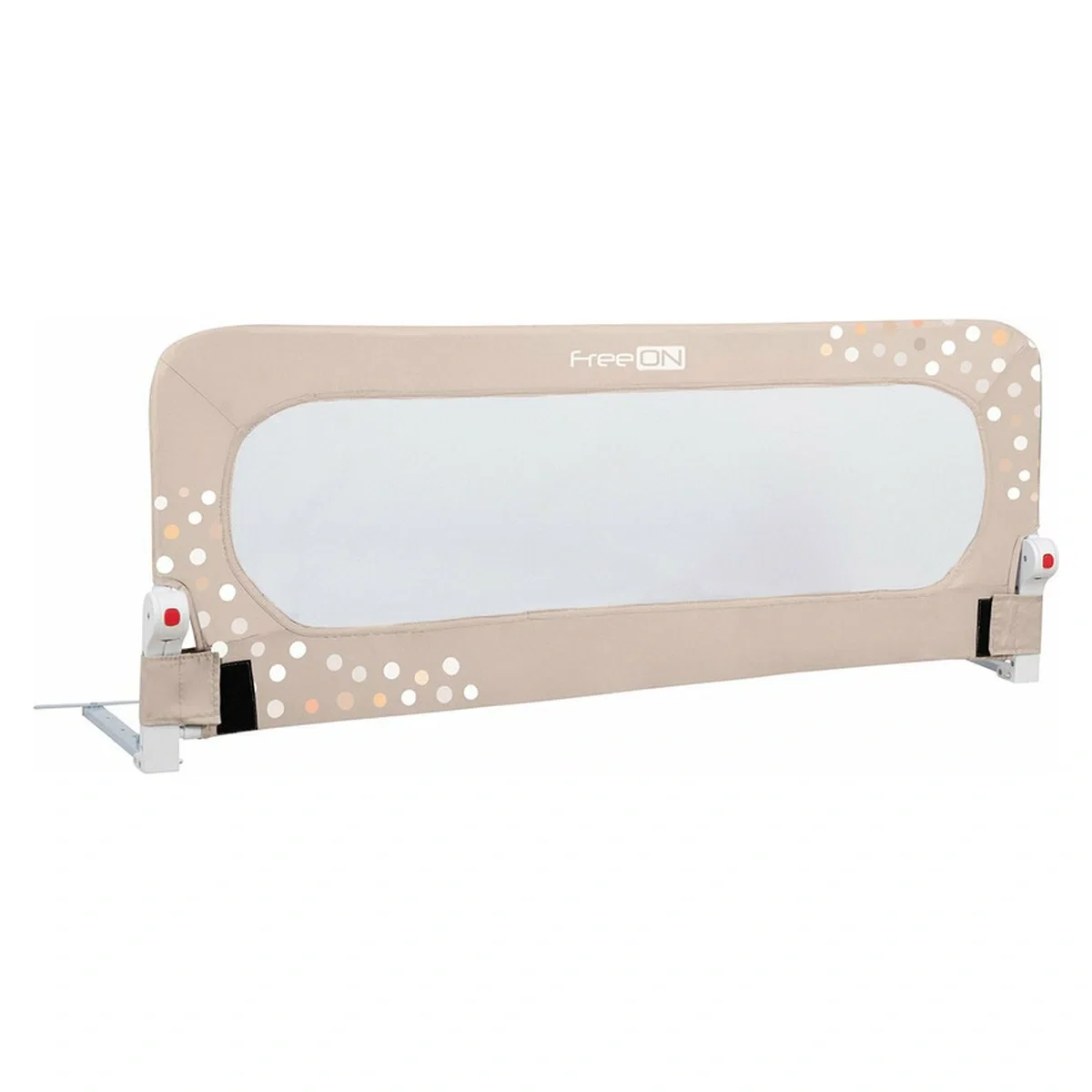 Bariera de protectie pentru pat bebe, Rabatabila, Instalare usoara, Dimensiune 135 x 57 cm, FreeON, Little Dots, Beige [1]