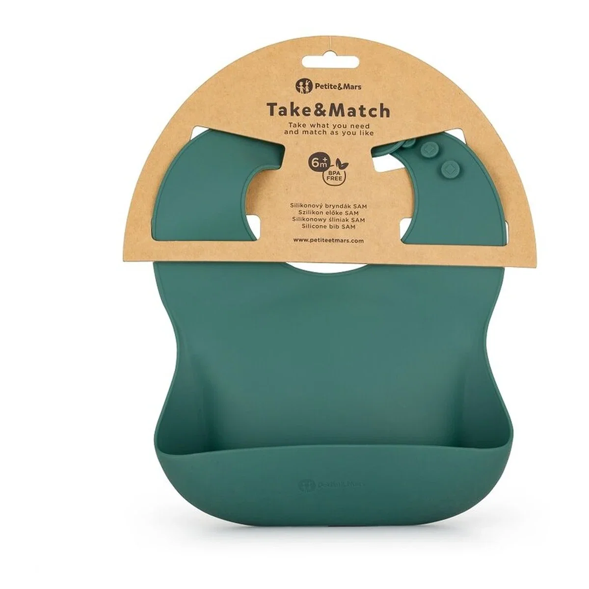 Baveta moale Take&Match, Reglabil, Cu buzunar colector, Silicon, Fara BPA, 6 luni+ Verde Petite&Mars [3]
