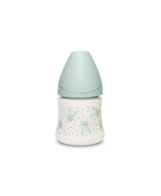 Biberon 150 ml Hygge Suavinex cu tetina rotunda din silicon, debit lent, iepuras verde 0 luni [2]