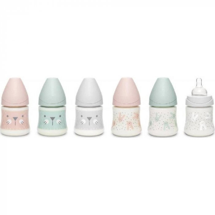 Biberon 150 ml cu tetină rotundă din silicon, debit lent, pisică roz Hygge Suavinex 0 luni [5]