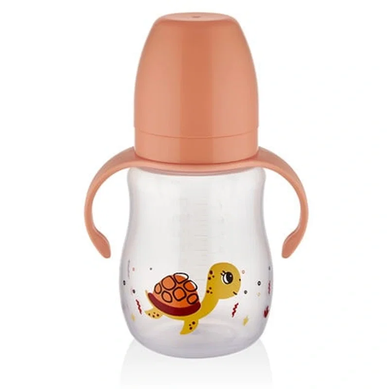 Biberon cu toarte si tetina din silicon BabyJem, 6 luni+, Portocaliu [2]