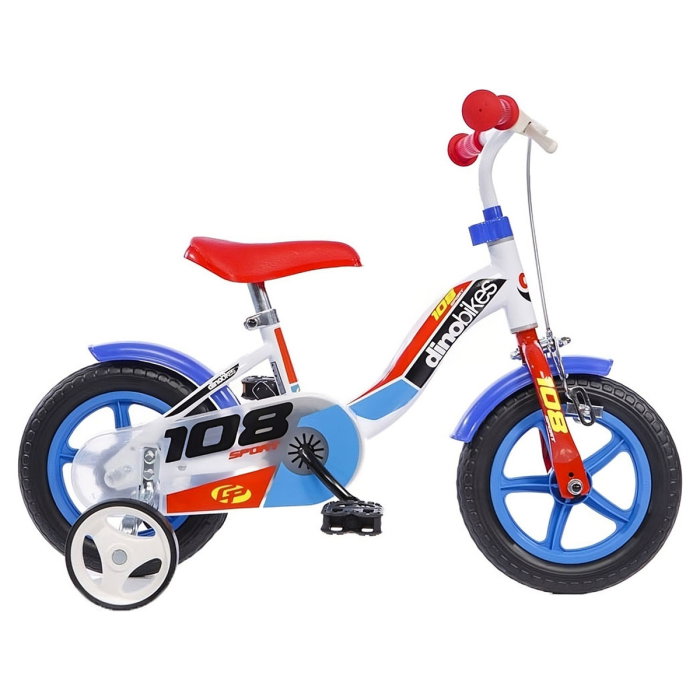 Bicicleta copii Dino Bikes 10" 108 Sport alb si albastru cu frana [1]