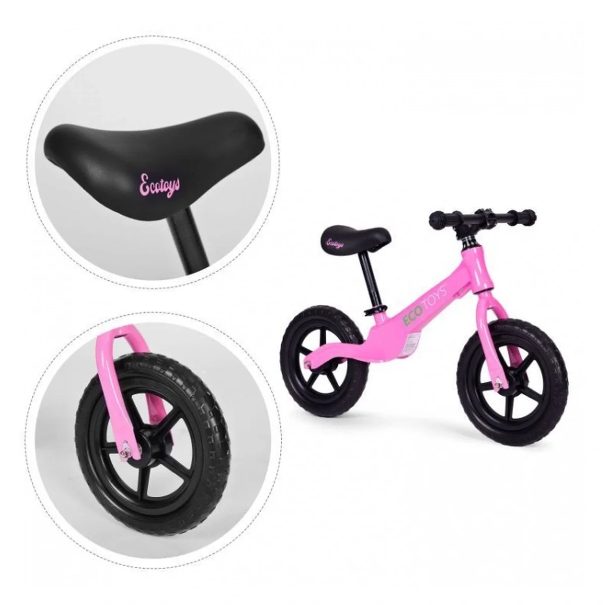 Bicicleta fara pedale cu roti din spuma EVA Ecotoys - Roz 3 ani [4]