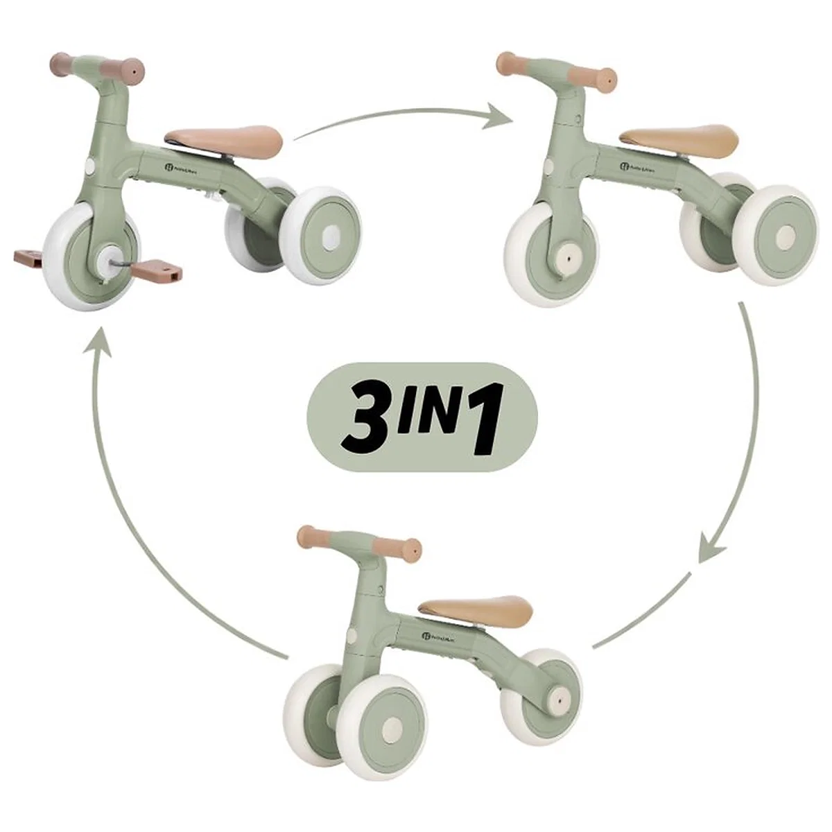Bicicleta/tricicleta, 3 in 1 Petite&Mars, Multifunctionala, Cu/fara pedale, Ghidon directionabil, Sa reglabila pe inaltime, 2.3 kg, Pana la 25 kg, 12-36 luni, Verde [2]