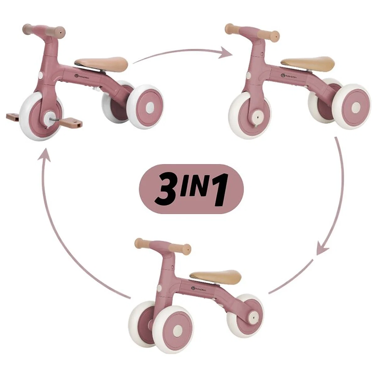 Bicicleta/tricicleta, 3 in 1 Petite&Mars, Multifunctionala, Cu/fara pedale, Ghidon directionabil, Sa reglabila pe inaltime, 2.3 kg, Pana la 25 kg, 12-36 luni, Roz [6]