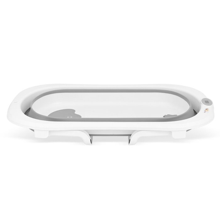 Cadita de baie pliabila, Qmini, Foldy Pro Care, Cu suport metalic si masuta de infasat, Cu termometru electronic, Cu dop si furtun pentru scurgere, Antiderapanta, 80×49 cm, Alb/Gri [14]
