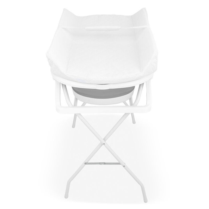 Cadita de baie pliabila, Qmini, Foldy Pro Care, Cu suport metalic si masuta de infasat, Cu termometru electronic, Cu dop si furtun pentru scurgere, Antiderapanta, 80×49 cm, Alb/Gri [8]