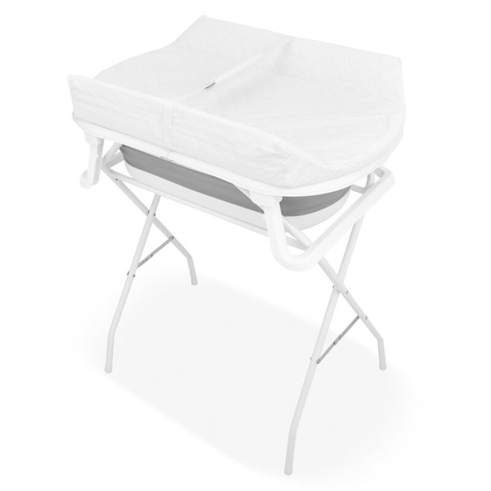 Cadita de baie pliabila, Qmini, Foldy Pro Care, Cu suport metalic si masuta de infasat, Cu termometru electronic, Cu dop si furtun pentru scurgere, Antiderapanta, 80×49 cm, Alb/Gri [6]