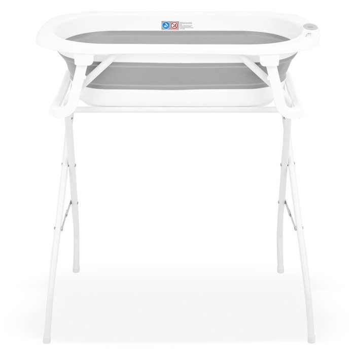 Cadita de baie pliabila, Qmini, Foldy Pro, Cu suport metalic si pernuta de baie, Cu termometru electronic, Cu dop si furtun pentru scurgere, Antiderapanta, 80×49 cm, Alb/Gri [8]