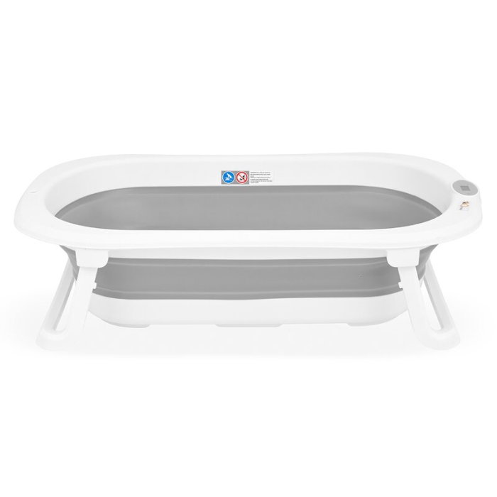 Cadita de baie pliabila, Qmini, Foldy Pro, Cu suport metalic si pernuta de baie, Cu termometru electronic, Cu dop si furtun pentru scurgere, Antiderapanta, 80×49 cm, Alb/Gri [12]