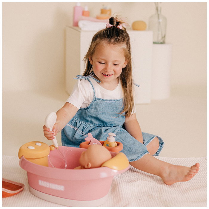 Cadita pentru papusa Smoby Baby Nurse Balneo Bath roz cu 3 accesorii [5]