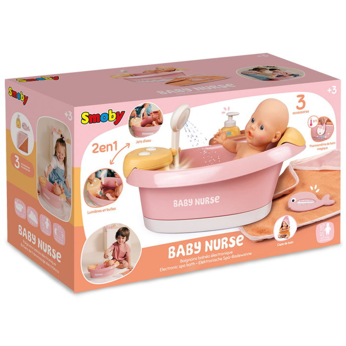 Cadita pentru papusa Smoby Baby Nurse Balneo Bath roz cu 3 accesorii [6]