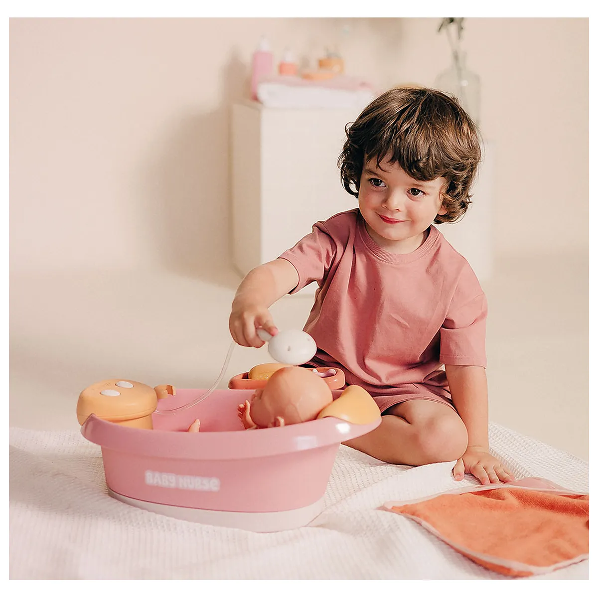 Cadita pentru papusa Smoby Baby Nurse Balneo Bath roz cu 3 accesorii [4]