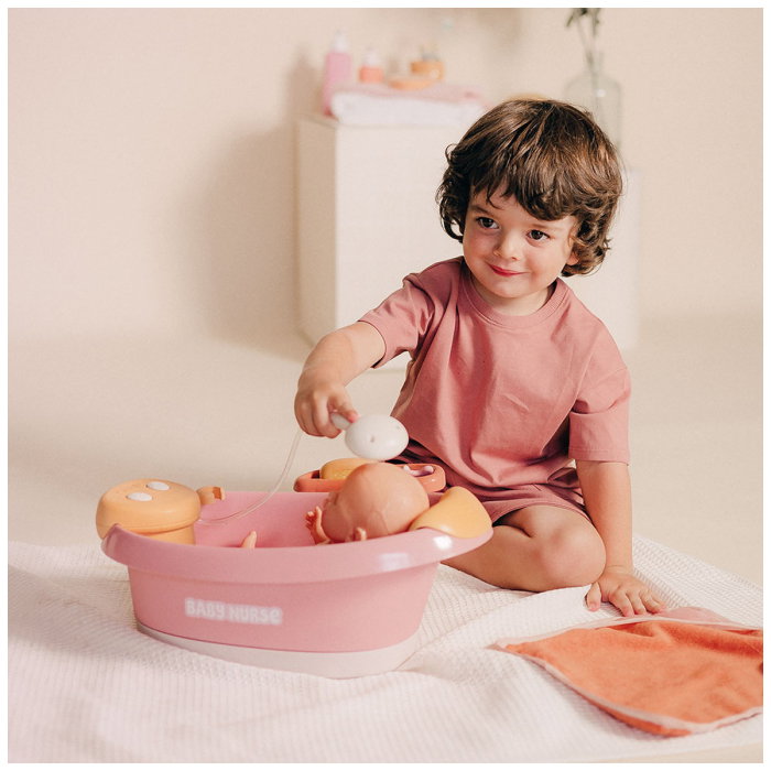Cadita pentru papusa Smoby Baby Nurse Balneo Bath roz cu 3 accesorii [4]