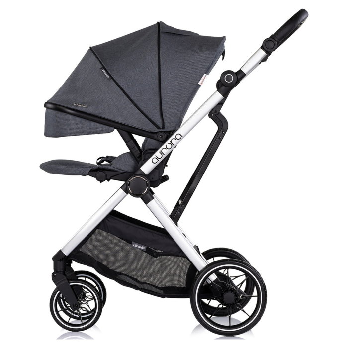Carucior Chipolino Aurora 3 in 1, pana la 22 kg, scoica auto i-size, cadru usor, pliere usoara, husa picioare, sezut reversibil, gentuta inclusa, Charcoal [10]