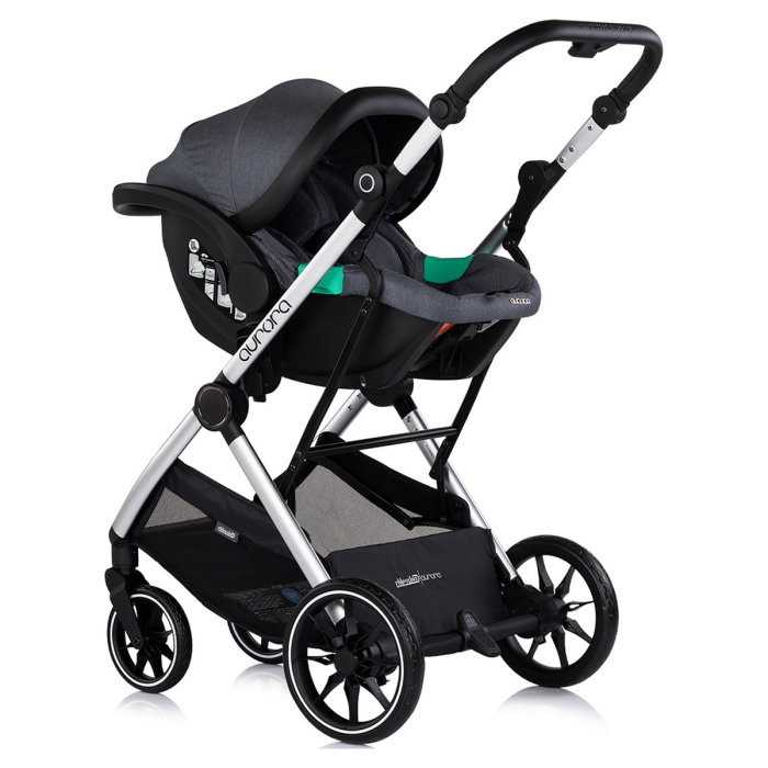 Carucior Chipolino Aurora 3 in 1, pana la 22 kg, scoica auto i-size, cadru usor, pliere usoara, husa picioare, sezut reversibil, gentuta inclusa, Charcoal [14]