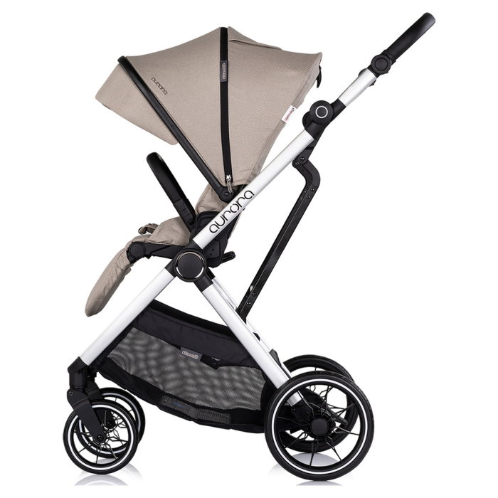 Carucior Chipolino Aurora 3 in 1, pana la 22 kg, scoica auto i-size, cadru usor, pliere usoara, husa picioare, sezut reversibil, gentuta inclusa, Latte [8]