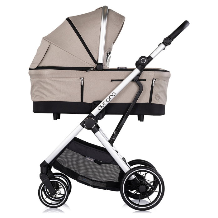 Carucior Chipolino Aurora 3 in 1, pana la 22 kg, scoica auto i-size, cadru usor, pliere usoara, husa picioare, sezut reversibil, gentuta inclusa, Latte [3]