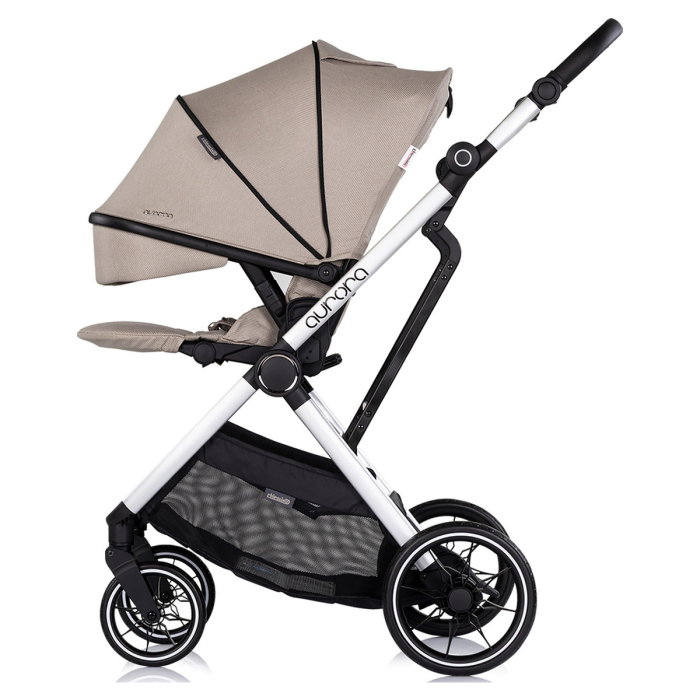 Carucior Chipolino Aurora 3 in 1, pana la 22 kg, scoica auto i-size, cadru usor, pliere usoara, husa picioare, sezut reversibil, gentuta inclusa, Latte [10]