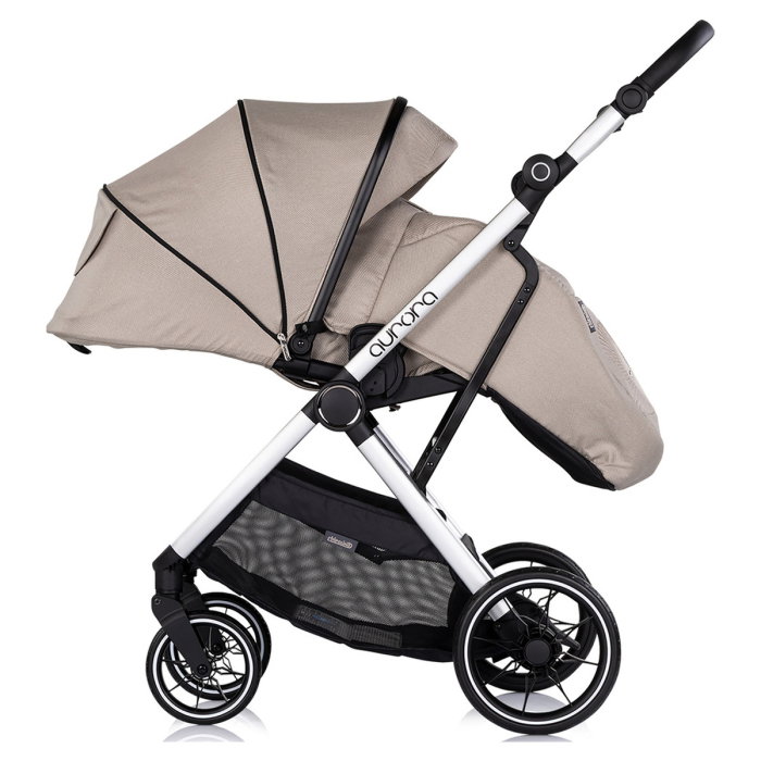 Carucior Chipolino Aurora 3 in 1, pana la 22 kg, scoica auto i-size, cadru usor, pliere usoara, husa picioare, sezut reversibil, gentuta inclusa, Latte [12]