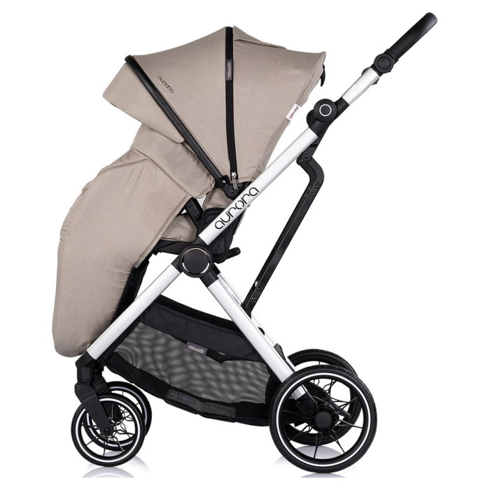 Carucior Chipolino Aurora 3 in 1, pana la 22 kg, scoica auto i-size, cadru usor, pliere usoara, husa picioare, sezut reversibil, gentuta inclusa, Latte [11]