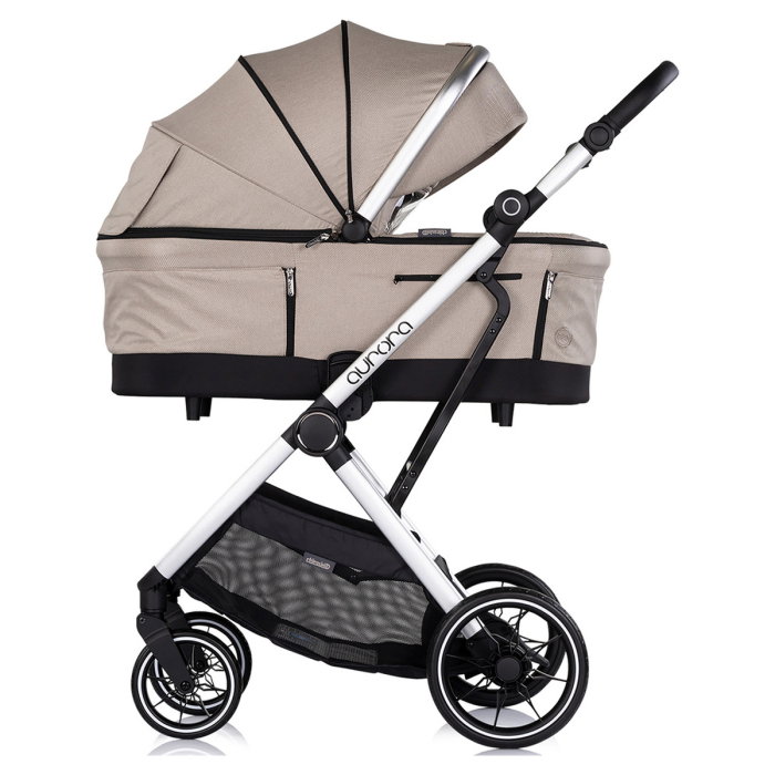 Carucior Chipolino Aurora 3 in 1, pana la 22 kg, scoica auto i-size, cadru usor, pliere usoara, husa picioare, sezut reversibil, gentuta inclusa, Latte [4]