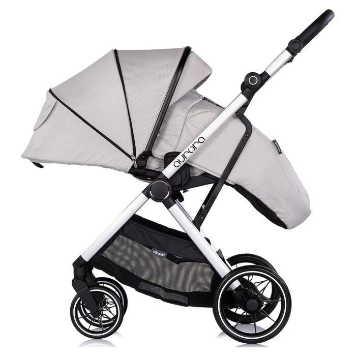 Carucior Chipolino Aurora 3 in 1, pana la 22 kg, scoica auto i-size, cadru usor, pliere usoara, husa picioare, sezut reversibil, gentuta inclusa, Platinum [12]