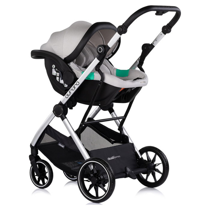 Carucior Chipolino Aurora 3 in 1, pana la 22 kg, scoica auto i-size, cadru usor, pliere usoara, husa picioare, sezut reversibil, gentuta inclusa, Platinum [14]