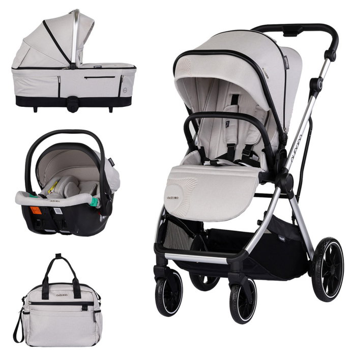 Carucior Chipolino Aurora 3 in 1, pana la 22 kg, scoica auto i-size, cadru usor, pliere usoara, husa picioare, sezut reversibil, gentuta inclusa, Platinum [1]