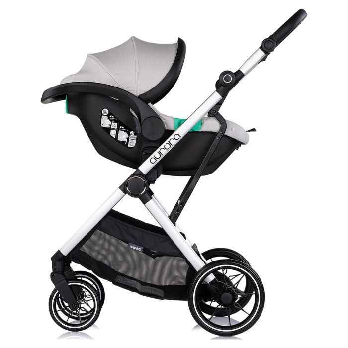 Carucior Chipolino Aurora 3 in 1, pana la 22 kg, scoica auto i-size, cadru usor, pliere usoara, husa picioare, sezut reversibil, gentuta inclusa, Platinum [13]