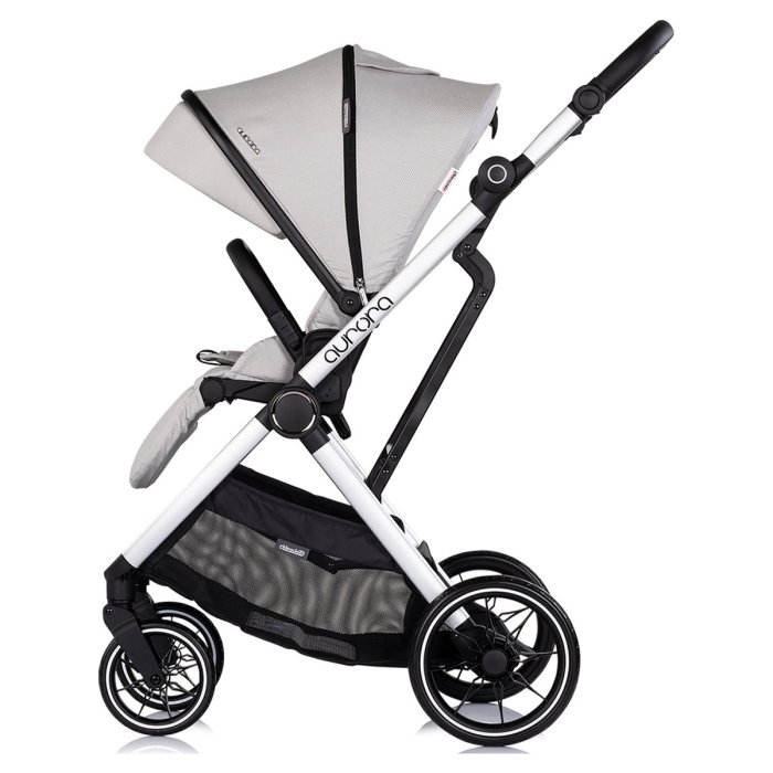 Carucior Chipolino Aurora 3 in 1, pana la 22 kg, scoica auto i-size, cadru usor, pliere usoara, husa picioare, sezut reversibil, gentuta inclusa, Platinum [8]