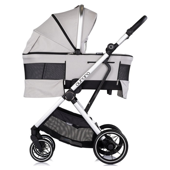 Carucior Chipolino Aurora 3 in 1, pana la 22 kg, scoica auto i-size, cadru usor, pliere usoara, husa picioare, sezut reversibil, gentuta inclusa, Platinum [5]