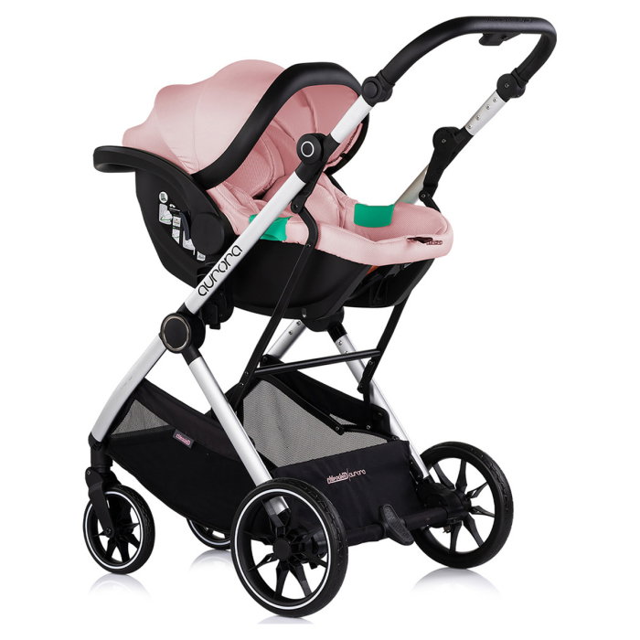 Carucior Chipolino Aurora 3 in 1, pana la 22 kg, scoica auto i-size, cadru usor, pliere usoara, husa picioare, sezut reversibil, gentuta inclusa, Powder pink - roz [14]