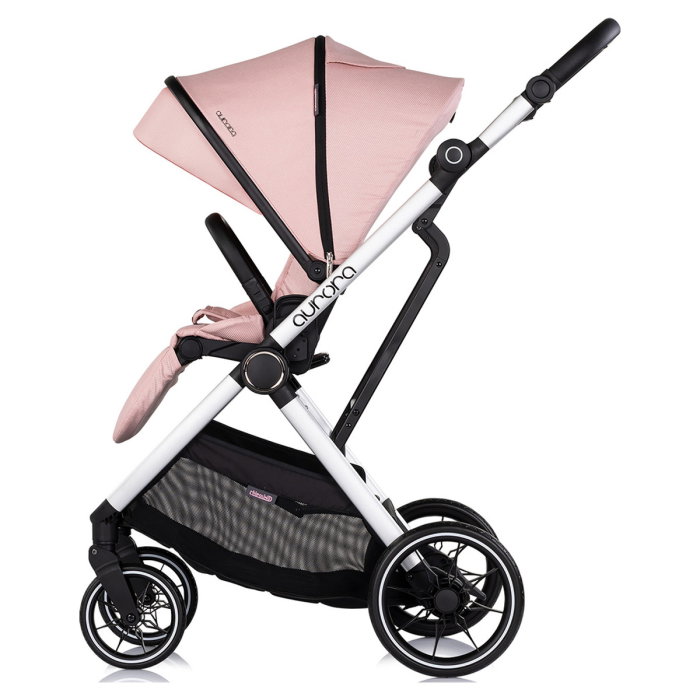 Carucior Chipolino Aurora 3 in 1, pana la 22 kg, scoica auto i-size, cadru usor, pliere usoara, husa picioare, sezut reversibil, gentuta inclusa, Powder pink - roz [8]