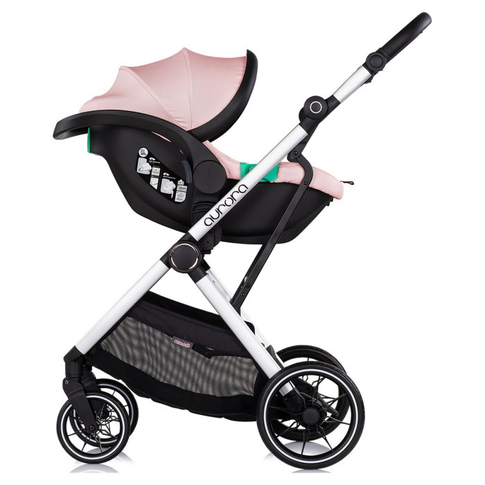 Carucior Chipolino Aurora 3 in 1, pana la 22 kg, scoica auto i-size, cadru usor, pliere usoara, husa picioare, sezut reversibil, gentuta inclusa, Powder pink - roz [13]