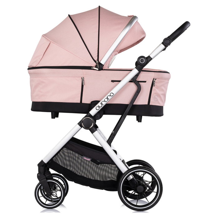 Carucior Chipolino Aurora 3 in 1, pana la 22 kg, scoica auto i-size, cadru usor, pliere usoara, husa picioare, sezut reversibil, gentuta inclusa, Powder pink - roz [4]