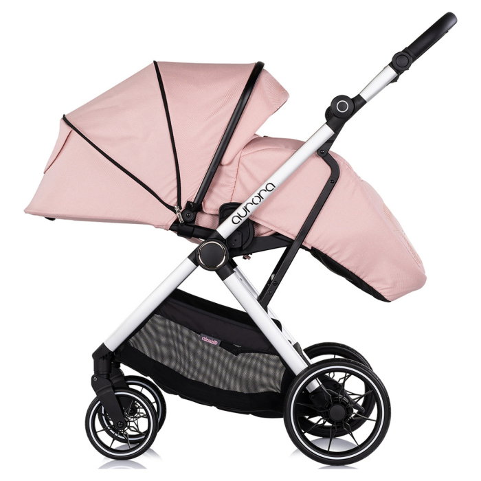 Carucior Chipolino Aurora 3 in 1, pana la 22 kg, scoica auto i-size, cadru usor, pliere usoara, husa picioare, sezut reversibil, gentuta inclusa, Powder pink - roz [12]