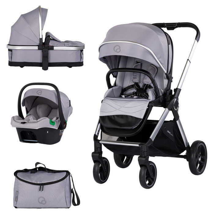 Carucior Chipolino Euphoria 3 in 1, de la nastere pana la 22 kg, include scoica auto i-size, cadru usor, pliere usoara, husa de picioare si geanta incluse, Platinum [1]