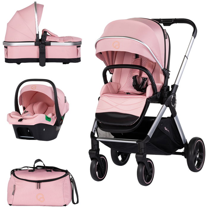 Carucior Chipolino Euphoria 3 in 1, de la nastere pana la 22 kg, include scoica auto i-size, cadru usor, pliere usoara, husa de picioare si geanta incluse, Powder pink [1]