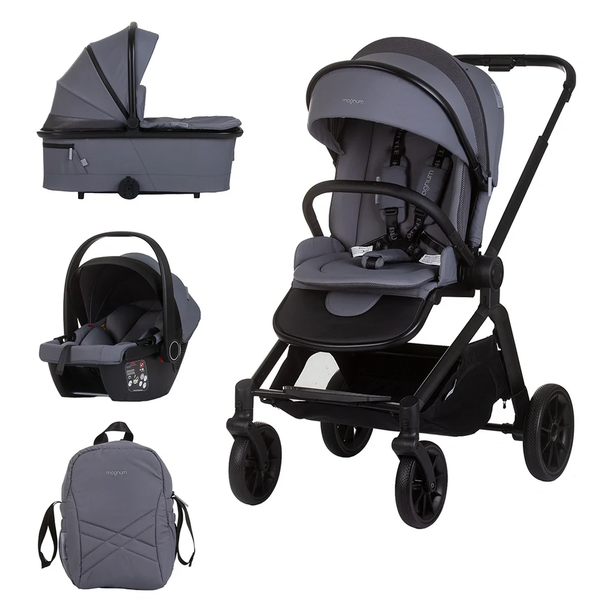 Carucior Bebe 3 in 1 Chipolino Magnum Anthracite, cu Landou, Scaun Auto i-Size, Rucsac si Husa Picioare 0 luni [1]
