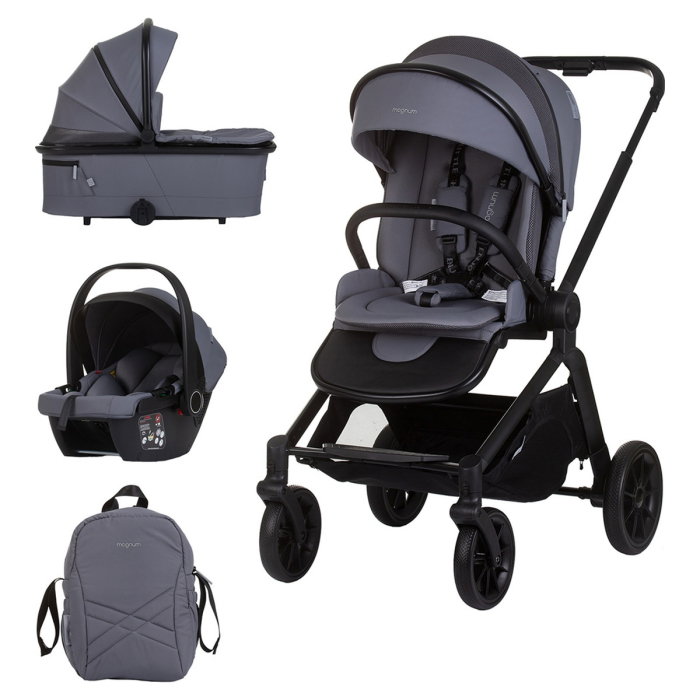 Carucior Bebe 3 in 1 Chipolino Magnum Anthracite, cu Landou, Scaun Auto i-Size, Rucsac si Husa Picioare 0 luni [1]