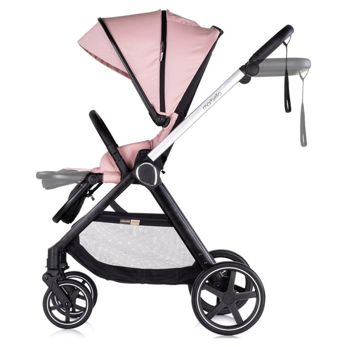 Carucior Chipolino Marbella 3 in 1, de la nastere pana la 22 kg, include scoica auto i-size, cadru usor, pliere compacta, sezut reversibil, gentuta inclusa, Pink marshmallow [6]