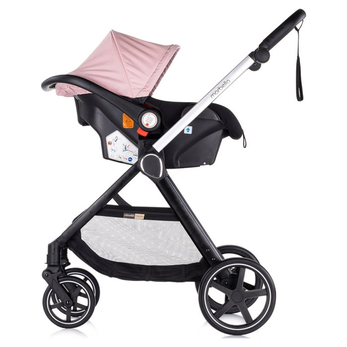 Carucior Chipolino Marbella 3 in 1, de la nastere pana la 22 kg, include scoica auto i-size, cadru usor, pliere compacta, sezut reversibil, gentuta inclusa, Pink marshmallow [9]
