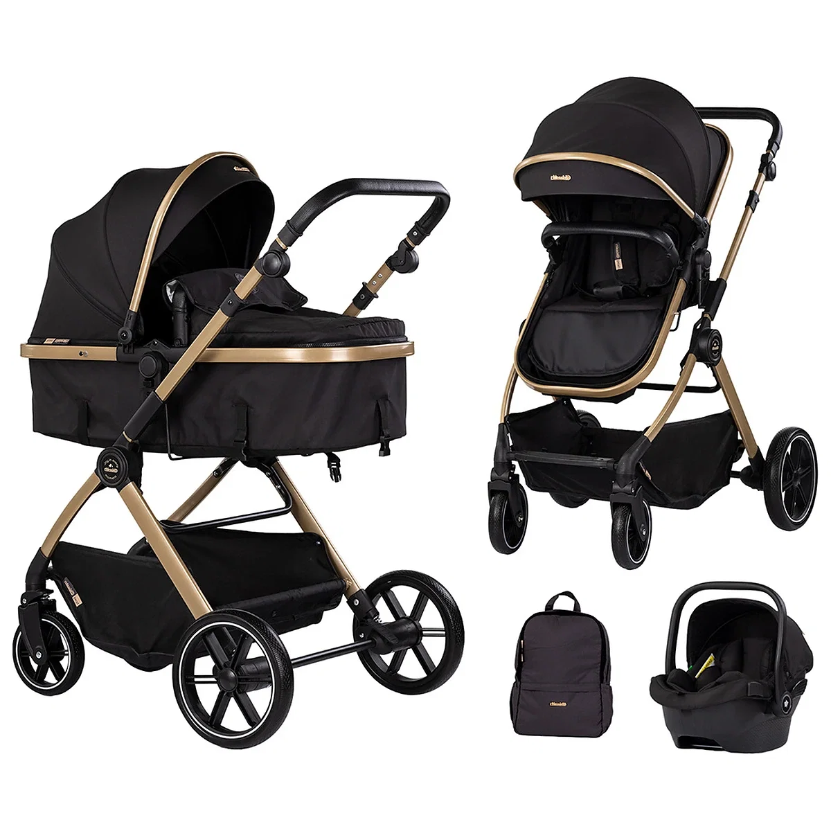 Carucior Chipolino Pearl 3 in 1, Cu scoica auto, Sezut reversibil, Husa de picioare, Gentuta parinti, Pana la 22 kg, Noir [1]